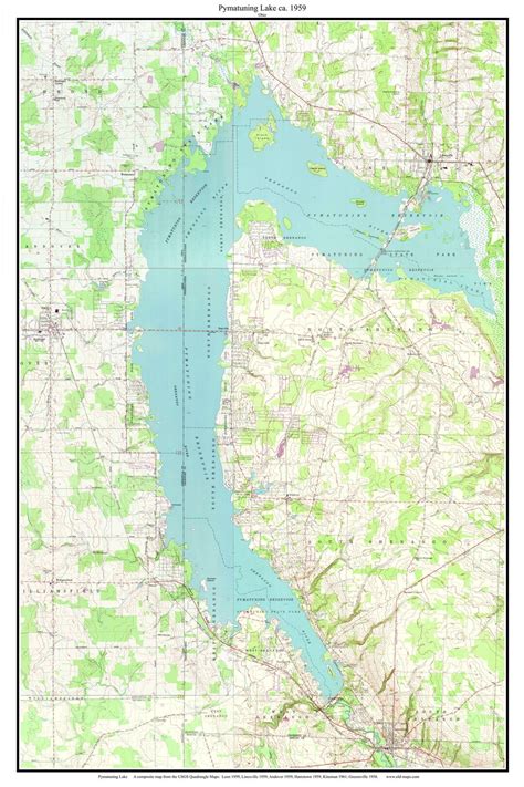 Pymatuning Lake 1959 Old Topographic Map USGS Jamestown Andover Shenango Custom Composite ...