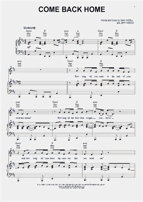 Come Back Home Piano Sheet Music | OnlinePianist