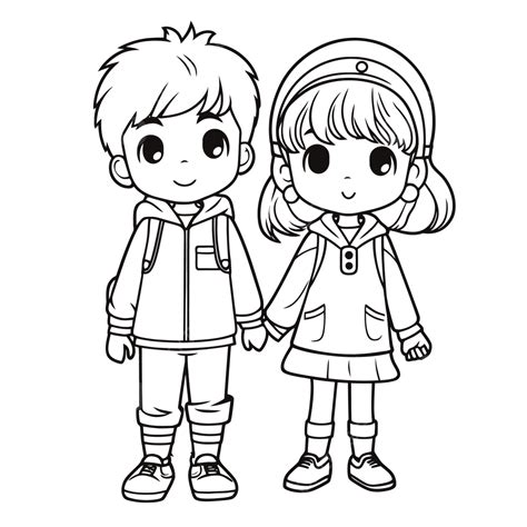 Girl And Boy Coloring Page Outline Sketch Drawing Vector, Wing Drawing, Girl Drawing, Ring ...