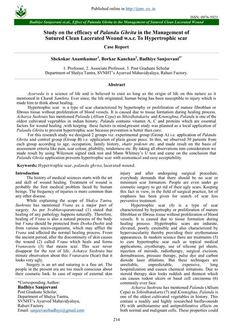 (PDF) Study on the efficacy of Palandu Ghrita in the Management of Sutured Clean Lacerated Wound ...