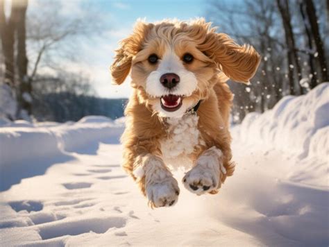 Premium AI Image | Happy dog running through the snow