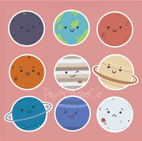 Cute Planets Solar System Sticker Pack | Kartu lucu, Stiker, Kartu flash