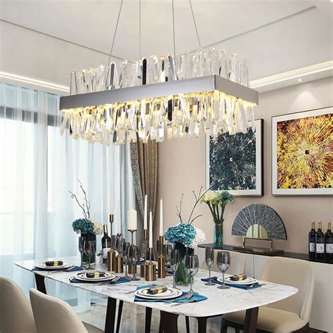 Luxury rectangle crystal chandelier for dining room kitchen island lamps hanging modern led ...