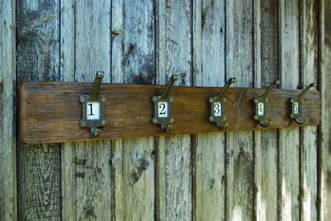 Vintage School Cloakroom Numbered Coat Hooks Coat Rack Rustic Wood Sustainable Home Gift Wall ...