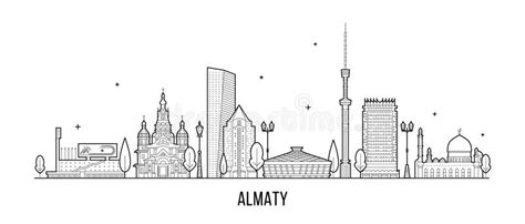 Almaty Skyline Kazakhstan Linear Art City Vector Stock Vector - Illustration of city, panorama ...