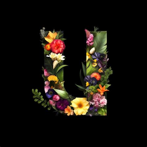 Premium AI Image | Letter U made of flowers and plants on black background Flower font concept