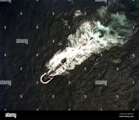 An overhead view of the research submarine USS DOLPHIN (AGSS 555 ...