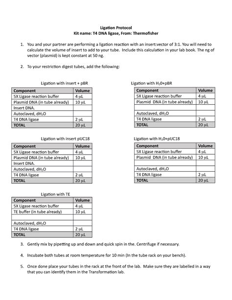 Ligation+protocol+Rotation+1 - Ligation Protocol Kit name: T4 DNA ...