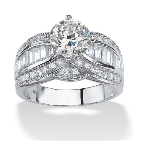 3.84 TCW Round Cubic Zirconia Platinum over Sterling Silver Engagement Anniversary Ring at ...