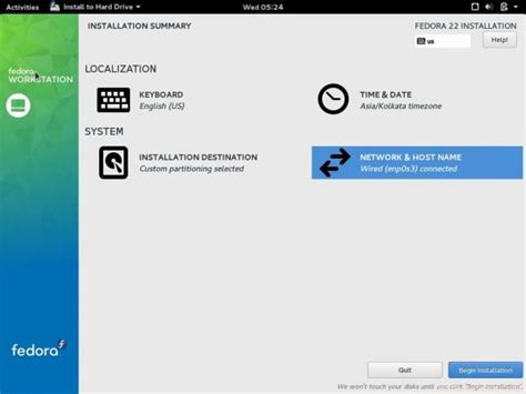 Installation of "Fedora 22 Workstation" with Screenshots