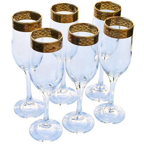 Gold-Rimmed Champagne Glasses, S/6 | Chairish