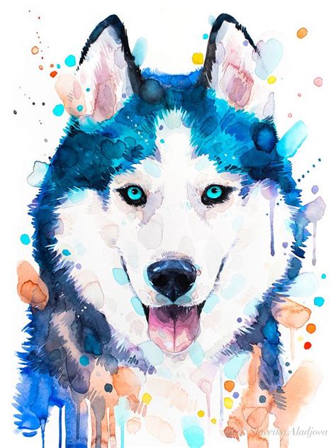 Siberian Husky, dog, animal, watercolor, Dog watercolor painting print by Slaveika Aladjova