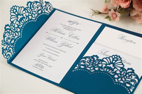 Laser cut wedding invitation, 5x7, Cricut Template, Tri Fold (386645 ...