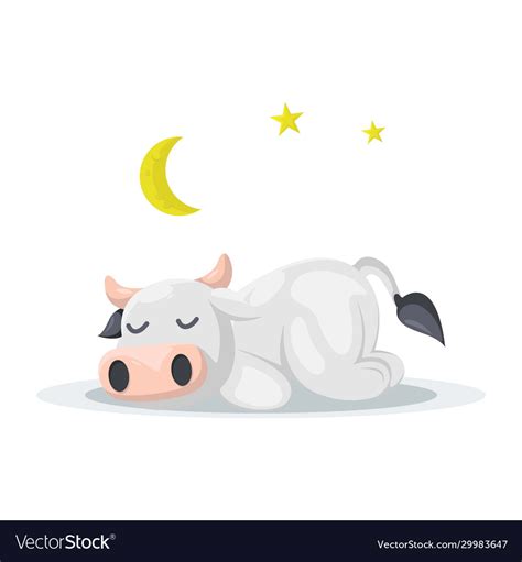 Cute cow sleeping cartoon Royalty Free Vector Image