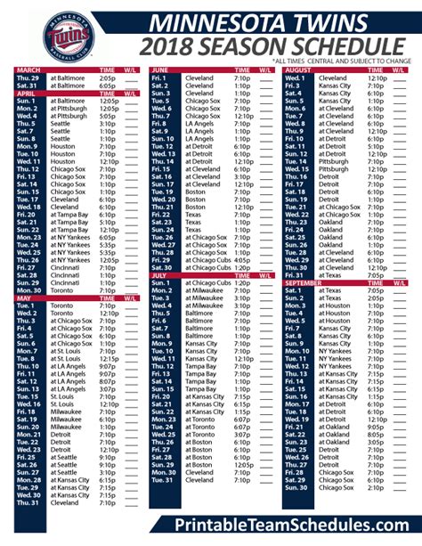 Printable Twins Schedule | shop fresh