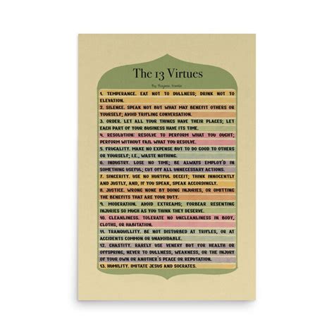 13 Virtues by Benjamin Franklin Poster Inspiring Words - Etsy