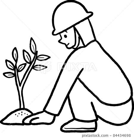 Illustration material for tree planting Line... - Stock Illustration ...