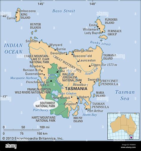 Southwest national park tasmania australia maps hi-res stock ...