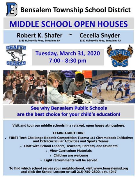 Mar 31 | Bensalem Township School District Middle School Open Houses | Bensalem, PA Patch