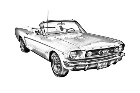 "1965 Red Ford Mustang Convertible Drawing" by KWJphotoart | Redbubble