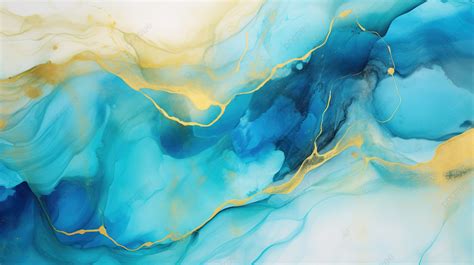 Oceanic Watercolor Texture A Captivating Alcohol Ink Blue And Gold Abstract Background, Liquid ...