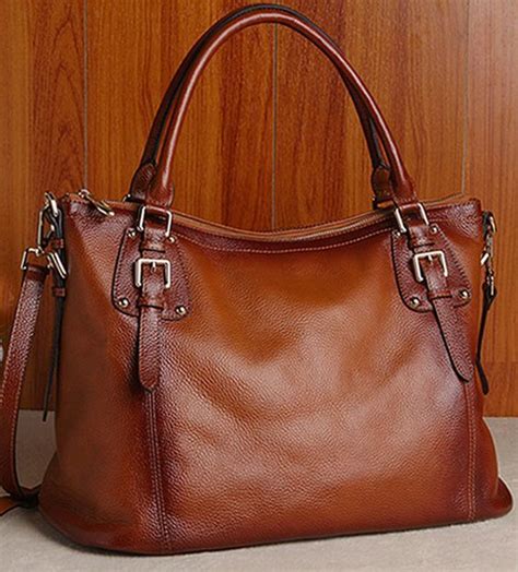 Women's Brown Real Leather Purse Genuine Leather Handbag Shoulder Bag Hobo Tote Purse Cowhide ...