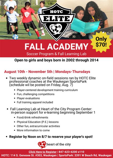 Now introducing: Fall Academy! Aug. 10 – Nov. 5 – Heart of the City Sports