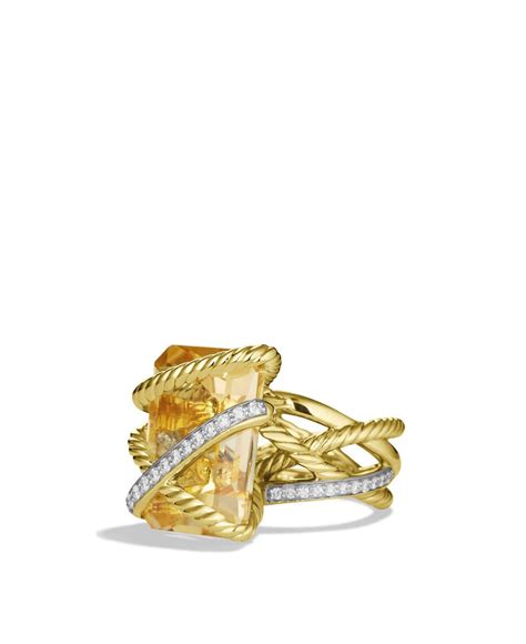 David Yurman Cable Wrap Ring With Champagne Citrine & Diamonds In Gold in Yellow | Lyst