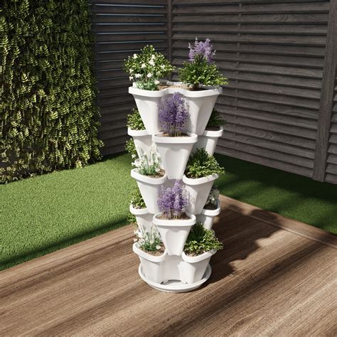 Pure Garden Stacking Planter Tower Five Tier Indoor/Outdoor Vertical Herb & Vegetable Stand ...