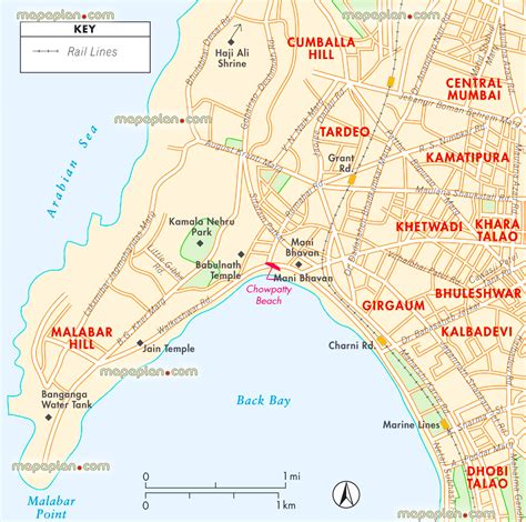 Mumbai top tourist attractions map - Mumbai Malabar Hill detailed map ...