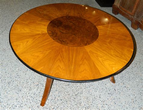 Great art deco custom-design round coffee table with multi color woods ...