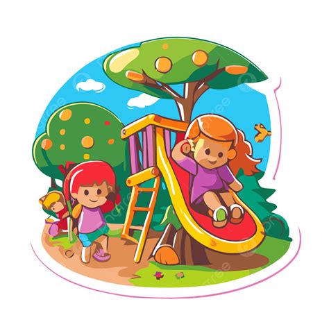 Children Playing On Slides In The Playground Vector Clipart, Outdoor Play, Outdoor Play Clipart ...