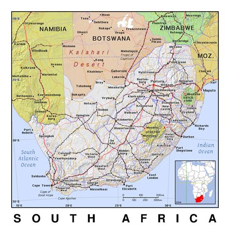 Detailed political map of South Africa with relief | South Africa | Africa | Mapsland | Maps of ...