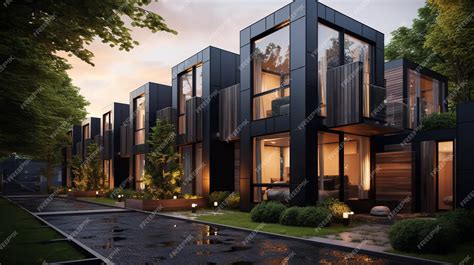 Premium AI Image | Modern minimalist private black house decorated with stone tiles cladding