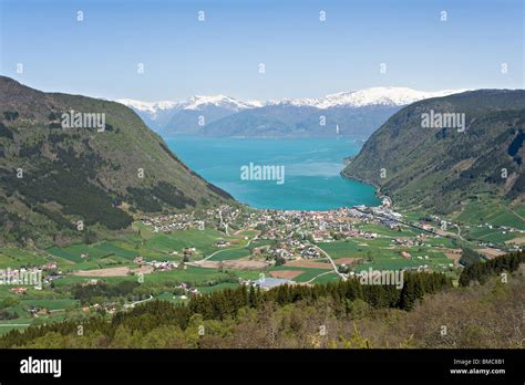 Aerial View of the Norwegian Town of Vik on the Banks of Sognefjord Sogn Norway Stock Photo - Alamy