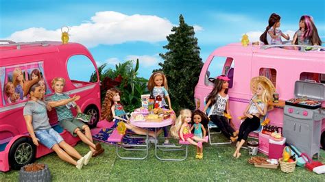 Barbie Families Camping Outdoors Routine - Camper Toy with Slime Pool ...