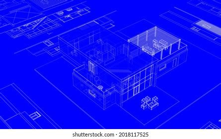 Modern House Architectural Drawings 3d Illustration Stock Illustration ...