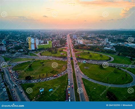 Aerial View of a Multiple Lane Highway Road with Traffic at Sunset Stock Image - Image of ...