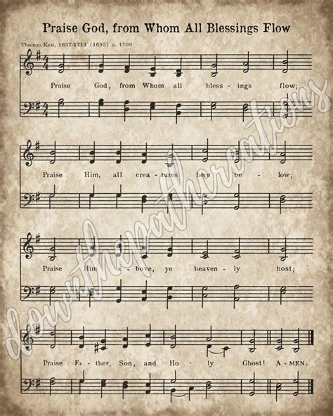 an old sheet music with the words praise god, from whom all blessings flow