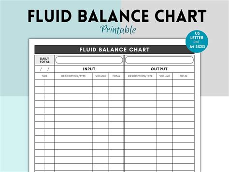 Fluid Balance Chart, Fluids Intake and Output Record, Intake and Output Tracker, Health Care ...