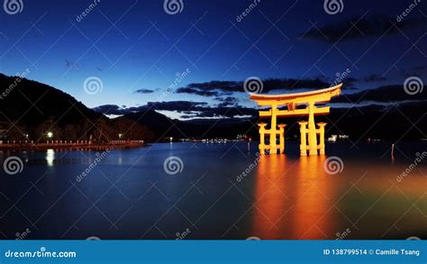 Night View of the Torii Gate in Miyajima Island, Japan Editorial Stock Image - Image of culture ...