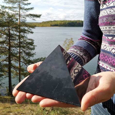 Big shungite pyramid polished | Made of solid 100% shungite stone