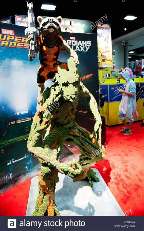 Rocket Raccoon and Groot made entirely of Lego at the Lego booth at Stock Photo, Royalty Free ...