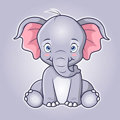 Cartoon Cute Baby Elephant Sitting Vector Illustration Stock ...