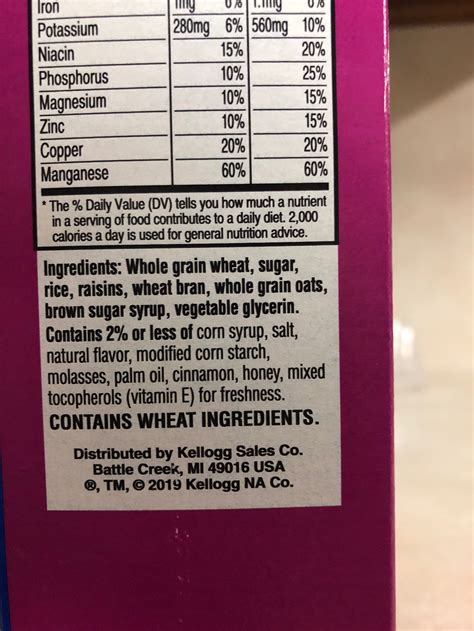 Raisin Bran Nutrition Facts Label