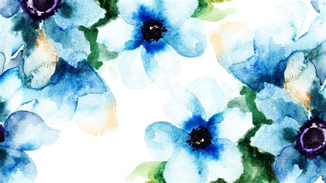 Download Flowers With Violet Centers Blue Watercolor Background | Wallpapers.com