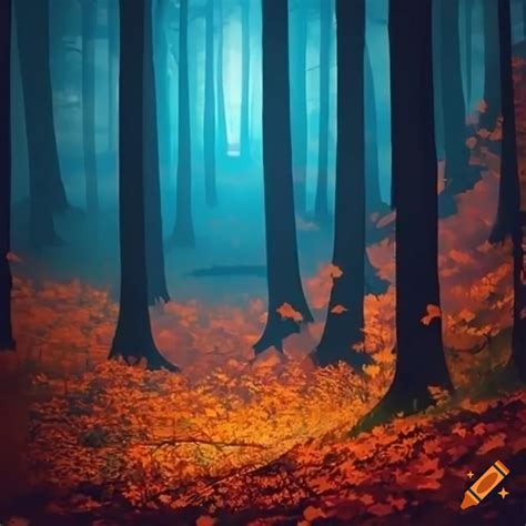 Autumn forest at night on Craiyon