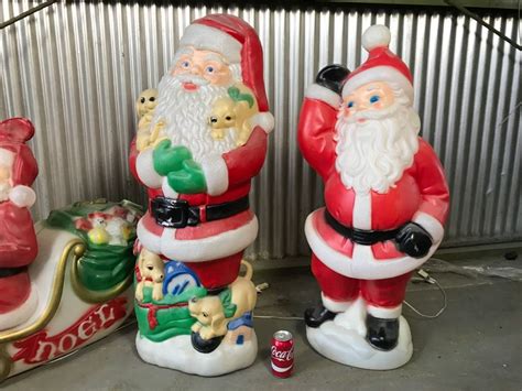 Collection Of Plastic Outdoor Christmas Lawn Ornaments Santa Claus Snowman Lights Up