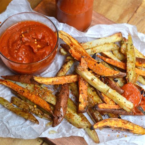 Russet & Sweet Potato Fries with Homemade Ketchup - Glory Kitchen