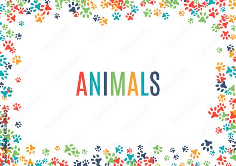 Colorful animal footprint ornament border isolated on white background Stock Vector | Adobe Stock